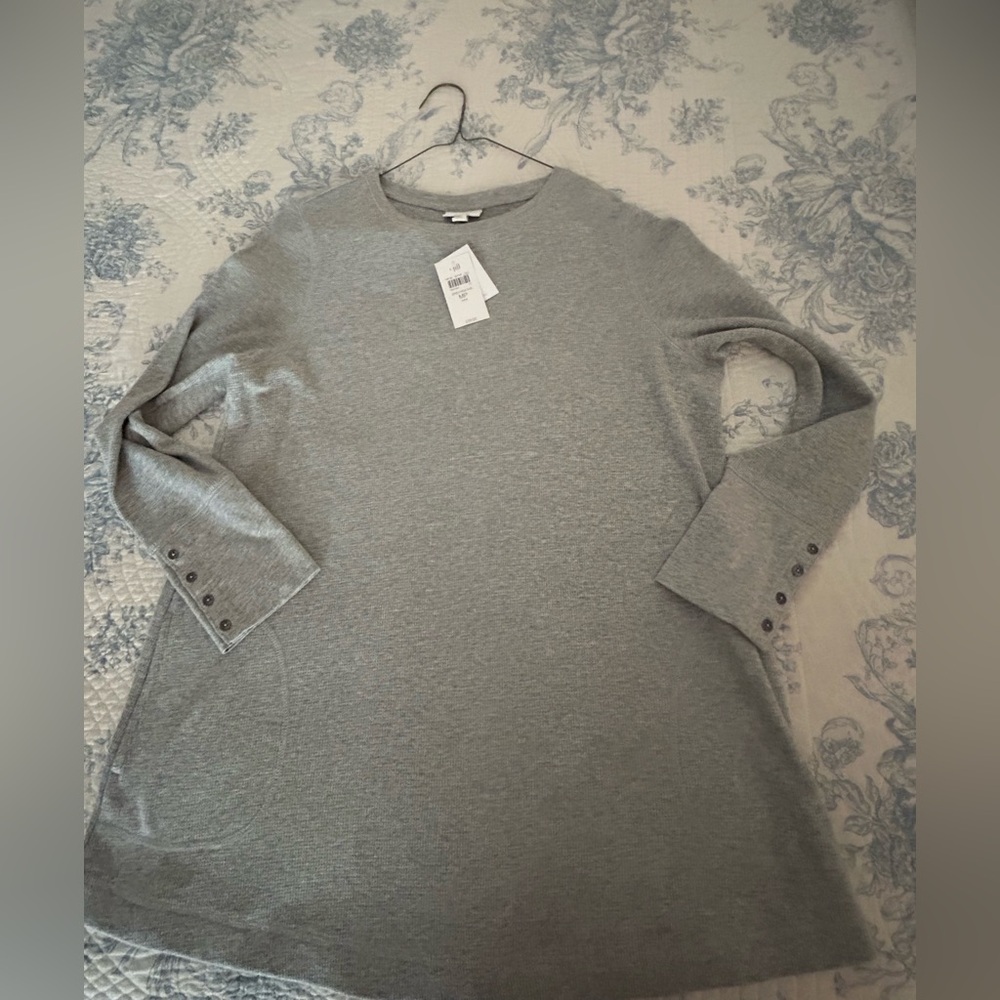 J. Jill Heather Gray Knit Top with Button Accents NWT Size MP